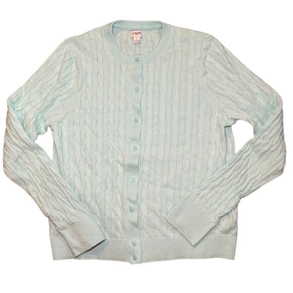 J. Crew 100% Cotton Turquoise Cardigan Size Large - Picture 1 of 5